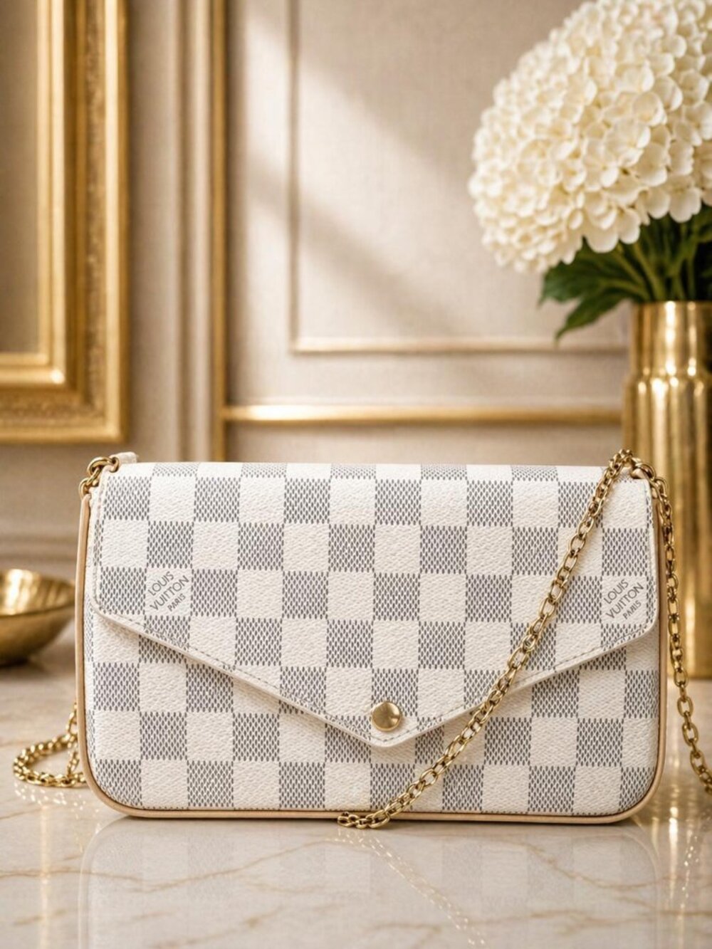 Authentic Louis Vuitton Favorite Damier Azur Crossbody Bag/LV Chain Shoulder Bag